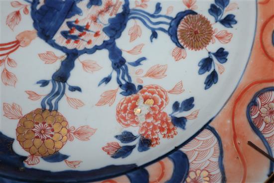 Two Chinese Imari chargers, Kangxi period, one restored